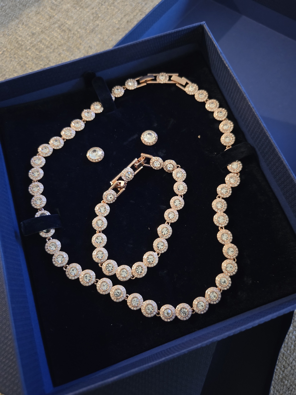 Swarovski Rose Gold Crystal Tennis Set — Necklace, Bracelet & Studs